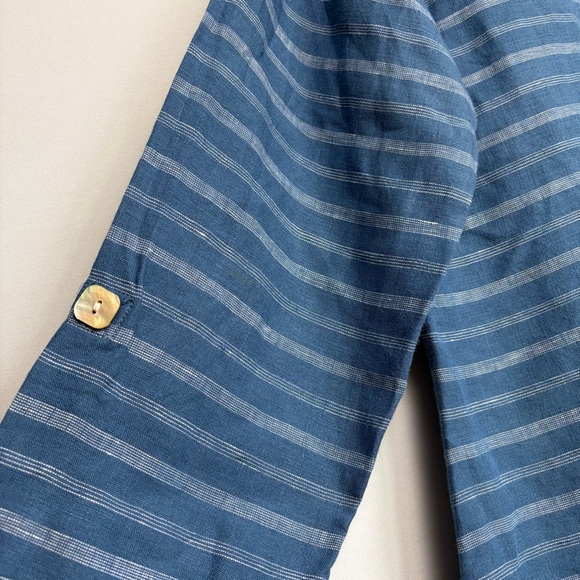 Habitat Linen Button Top Sz M White Blue Pin Striped Style 42511 Coastal Chic - Picture 15 of 16